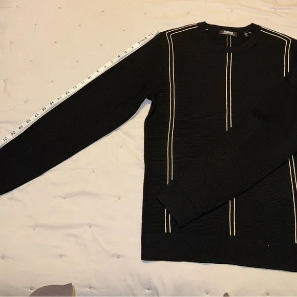 Murano Black Crewneck Sweater with White Stripes - Picture 5 of 7